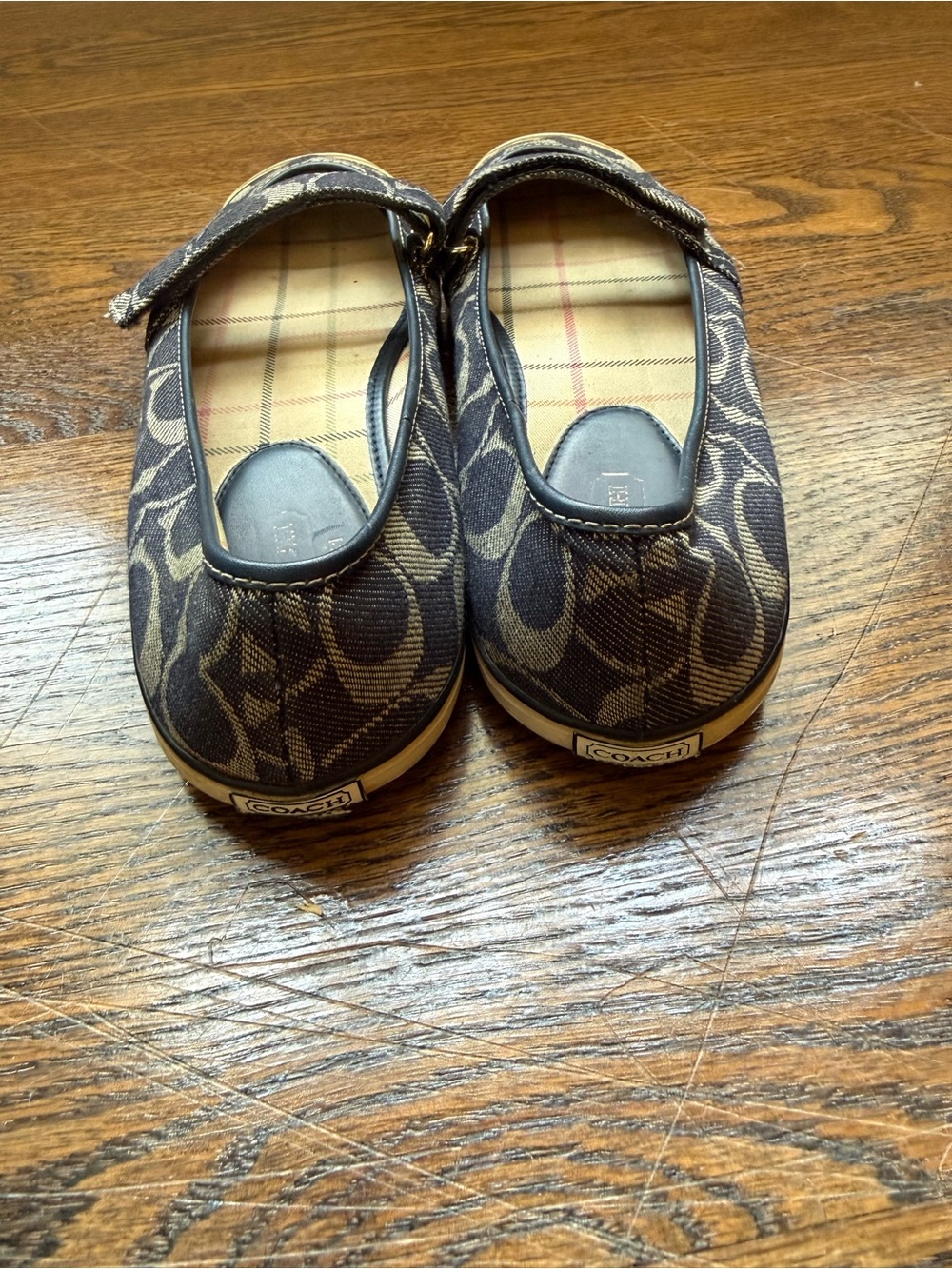 Coach Navy Signature Canvas Mary Jane Flats with Cream Toe Caps - Picture 3 of 5